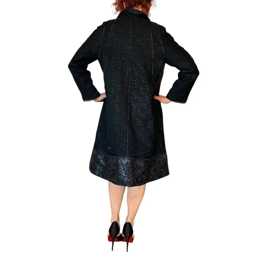 PETER SOM $3K  BLACK SHIMMER 2 PIECE COAT SKIRT SUIT SET OUTFIT WOOL WOMEN'S 6